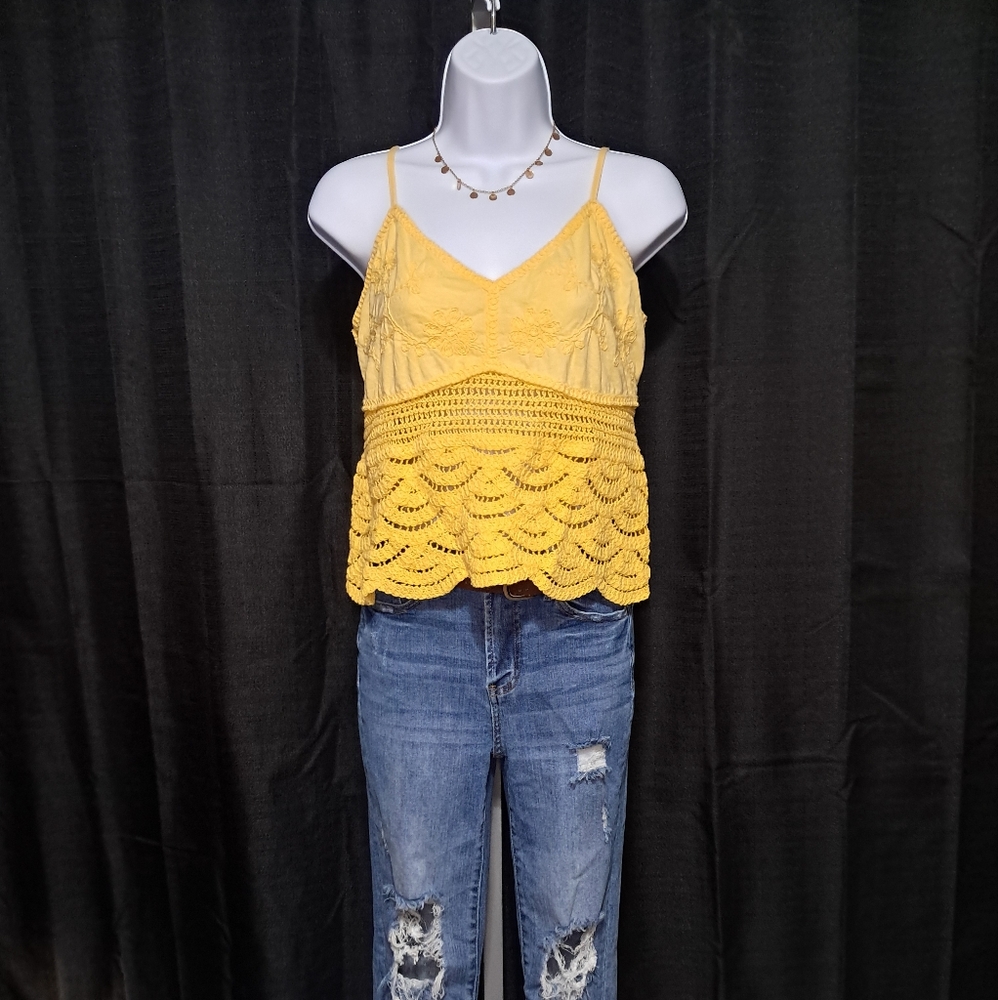 Yellow Lace and Crochet Camisole Top